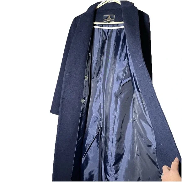 Lauren Ralph Lauren Trech Coat Womens Petite Medium Blue Wool Cashmere Blend - Picture 2 of 10